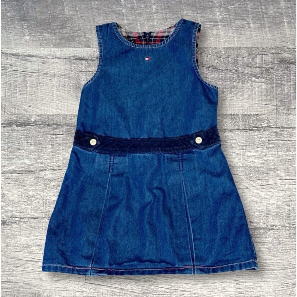 Tommy Hilfiger Sleeveless Denim Jumper Girls 3T Pleated Dress Classic Preppy